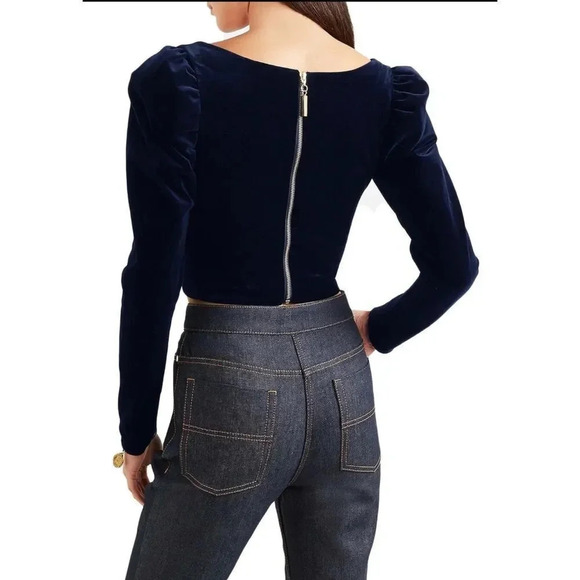 Silvia Tcherassi Woman Madison Cropped Velvet Top Navy Large - Picture 2 of 15